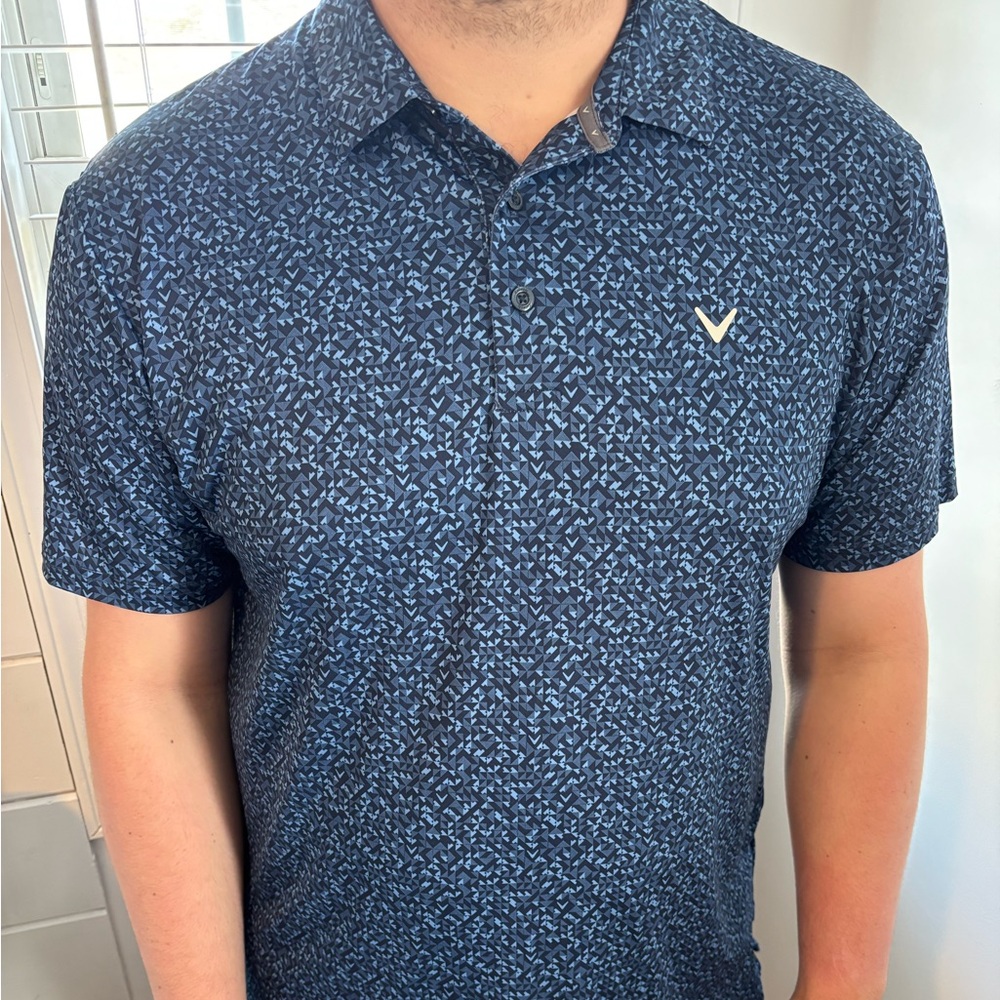 Callaway Navy and Light Blue Micro-Print Golf Polo